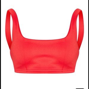 Prettylittlething Red Sq. Neck Zip Back Crop Top